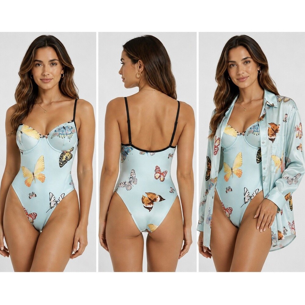 SHAN Butterfly Print One Piece Swimsuit 4 & Cover Up Luxury Resortwear boho Luxe